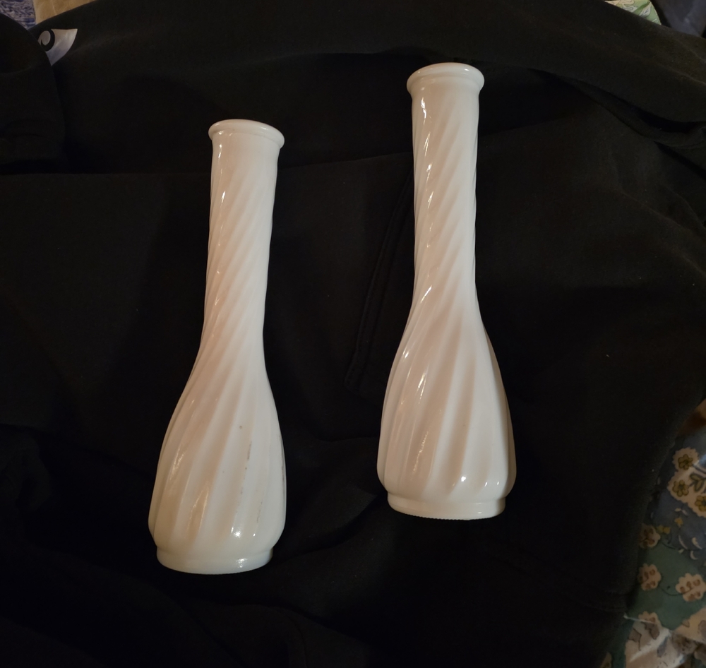 White Swirl Glass Bud Vases - Set of 2